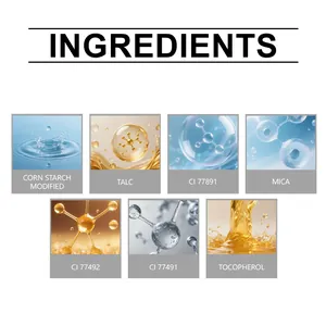 Infografica dettagliata degli ingredienti come amido di mais, mica e tocoferolo.
