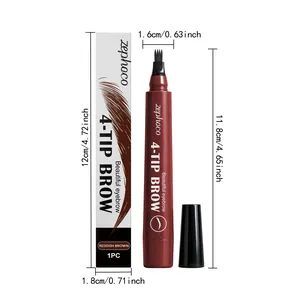 Dimensions détaillées du stylo à sourcils zephoco à 4 pointes en couleur brun rougeâtre