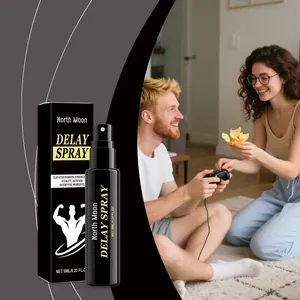 North Moon men's delay spray bottle and box set shown next to a lifestyle couple scene