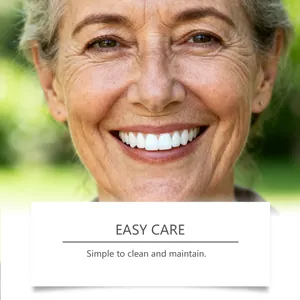 Macro shot of resin denture repair kit providing a natural white smile and easy care.