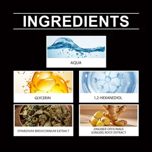 Close-up of skin care ingredients including ginger and epimedium extract for men's spray