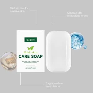 Détail en gros plan du savon doux sans parfum EELHOE et de sa boîte d'emballage