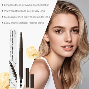 Détail macro de la mine de crayon à sourcils waterproof avec le visage d'un modèle
