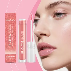 Brillant à Lèvres Hydratant Scintillant Rose Nude Éclat Miroir Repulpant Lip Glaze pour Femmes Maquillage Naturel Quotidien