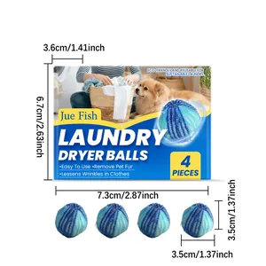 Blue textured Jue Fish laundry dryer balls 4pcs set showing detailed pack dimensions