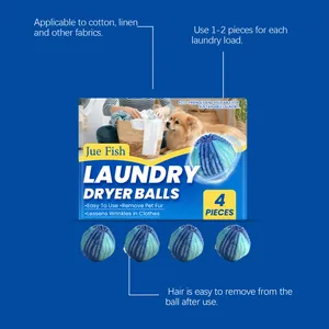 Detailed feature guide for Jue Fish laundry dryer balls designed for pet hair removal.