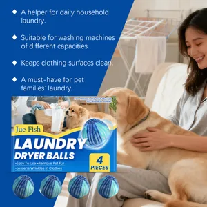 Laundry dryer balls for pet fur removal in 4-piece pack for household use