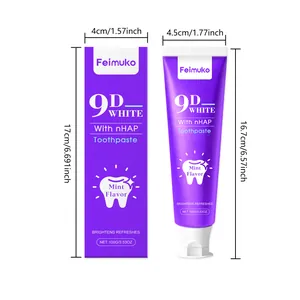 Diagramme de dimensions pour dentifrice Feimuko 9D White tube et boîte saveur menthe 100g