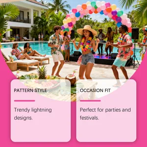 Vibrant pool party scene showing models wearing temporary lightning bolt tattoo stickers