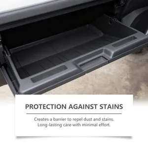 Detail of car plastic storage box after using restoration cream for stain protection