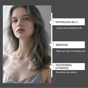 Dettaglio degli ingredienti e dell'effetto del colore capelli argento