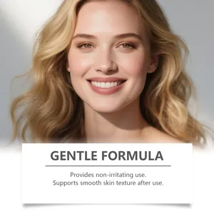 Close-up of model with smooth facial skin after using this gentle hair removal cream.