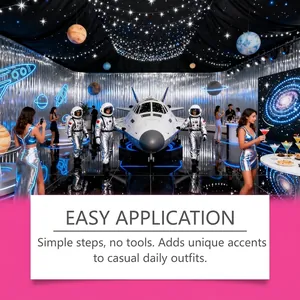 Detailed view of futuristic lightning temporary tattoos shown at a space-themed event