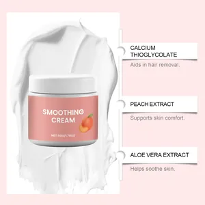 Detailed view of hair removal cream ingredients including peach and aloe extracts