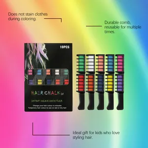 Set di 10 pettini di gessetti colorati temporanei per capelli per bambini.