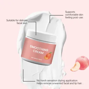 Detailed macro view of peach facial hair removal cream jar with soothing cream texture