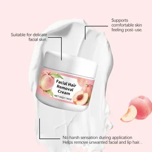Macro detail view showing white facial hair removal cream texture and peach theme illustration