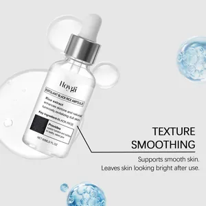 Detail shot of Hoygi Black Rice Ampoule serum for texture smoothing and skin brightening.