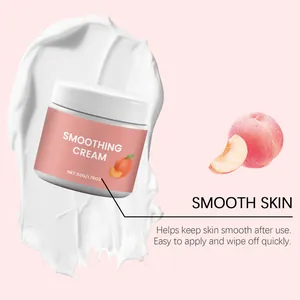 Macro view of peach smoothing cream with rich texture for achieving silky smooth skin