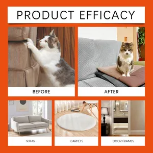 Katzen-Repellent-Spray zeigt Wirksamkeit vorher und nachher auf Sofa Teppich und Türen