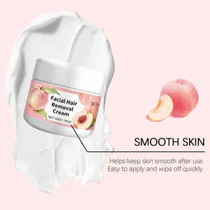 Detail macro view showing peach facial hair removal cream texture and smooth packaging