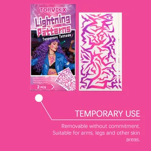 Pink lightning pattern temporary tattoo stickers for festival makeup and party style