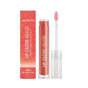Ενυδατικό κόκκινο glitter lip gloss Zephoco με λαμπερή συσκευασία με πούλιες