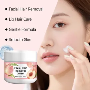 Close-up of gentle peach scented facial hair removal cream applied to upper lip area