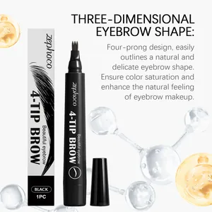 Vue détaillée du stylo à sourcils Zephoco noir à 4 pointes avec sa boîte d'emballage