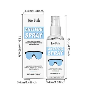 Dimensioni della bottiglia e della scatola dello spray antiappannante Jue Fish 60ml.