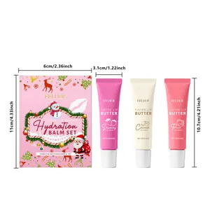 Detaillierte Abmessungen des EELHOE Weihnachts-Lippenbalsam-Sets mit 3 verschiedenen Sorten