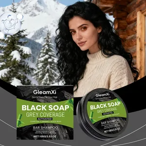 GleamXi Black Soap shampoo bar voor grijsdekking en haarverzorging in besneeuwd landschap