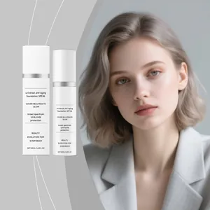 SPF46 Anti-Aging-Foundation Detail mit weißer Flasche und Model für Glow-Effekt
