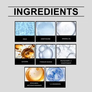 Makroansicht der Inhaltsstoffe der Grundierung wie Aqua, Glycerin und Titandioxid