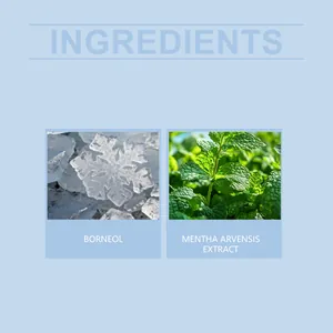 Detail showing natural cooling ingredients Borneol and Mentha Arvensis Extract for sweat pads