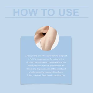 Detailed usage guide for underarm sweat pad on a clean light blue background.