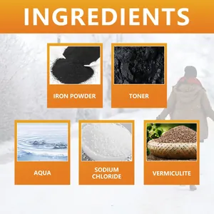 Lista detallada de ingredientes de parches térmicos, incluyendo polvo de hierro