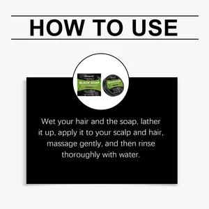 Stapsgewijze instructies voor GleamXi voedende zwarte zeep bar shampoo voor haarverzorging.