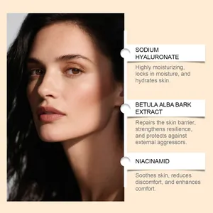 Vue détaillée des ingrédients de crème hydratante incluant Niacinamide et Betula Alba