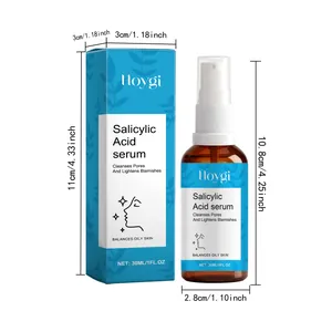 Dimensions détaillées du sérum à l'acide salicylique 30ml avec boîte pour soins du visage