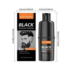 East Moon 100ml zwarte haarverf shampoo afmetingen van 18,5cm doos en 18,2cm flesje