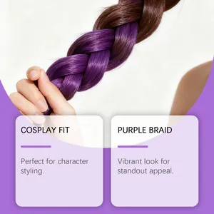 Détail d'une extension de cheveux tressés violets vibrants pour le style de cosplay