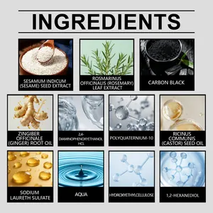 Gedetailleerde ingrediëntenlijst voor herenshampoo met natuurlijke plantenextracten.