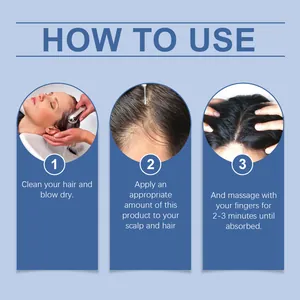 Visual step-by-step instructions for applying rosemary hair oil to scalp and hair