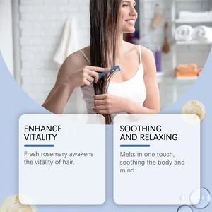Detail view showing a woman combing hair, highlighting rosemary oil vitality benefits.