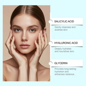 Détail du sérum visage montrant l'acide salicylique, l'acide hyaluronique et glycérine