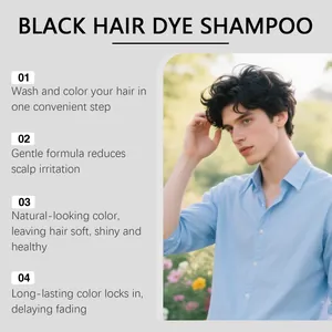 Details van zwarte haarkleurshampoo voor mannen voor natuurlijke kleur en milde formule