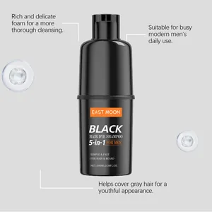 Detailweergave van EAST MOON 5-in-1 zwarte haarverfshampoo voor herenhaar en baard.