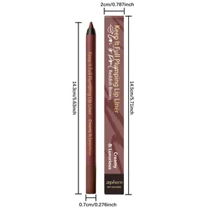 Detaillierte Abmessungen des Zephoco Lippenkonturenstifts in Rotbraun mit Verpackung