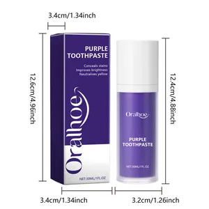 Especificaciones de tamaño detalladas para la pasta dental blanqueadora morada Oralhoe.